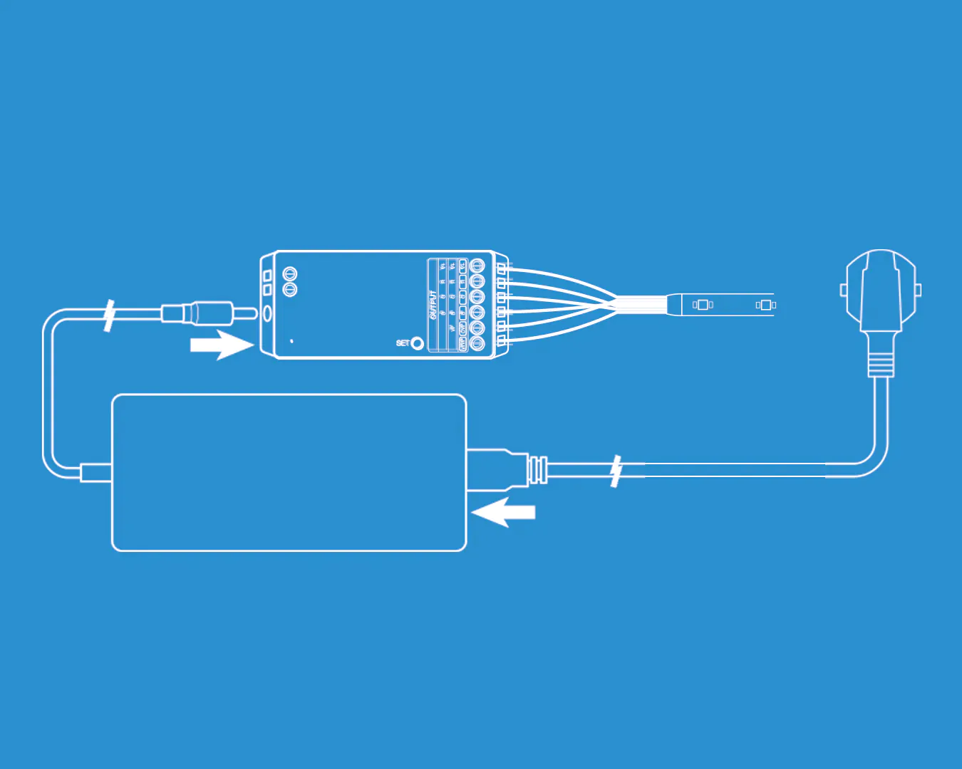Skizze: So verbindet man einen LED-Streifen mit einem Treiber